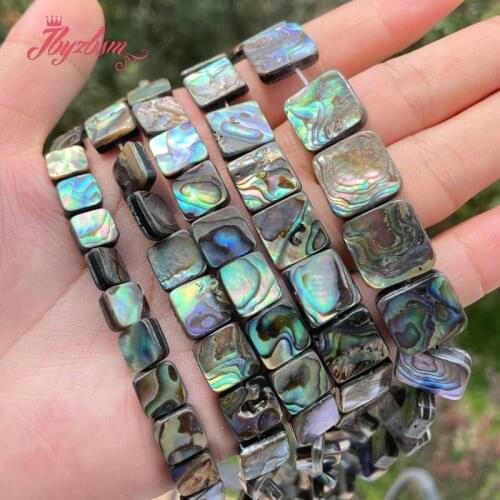 Flat Square Multicolor Abalone Shell Natural Stone Spacer Beads 8.10.12mm for Men Women DIY Necklace Bracelet Jewelry Making 15"