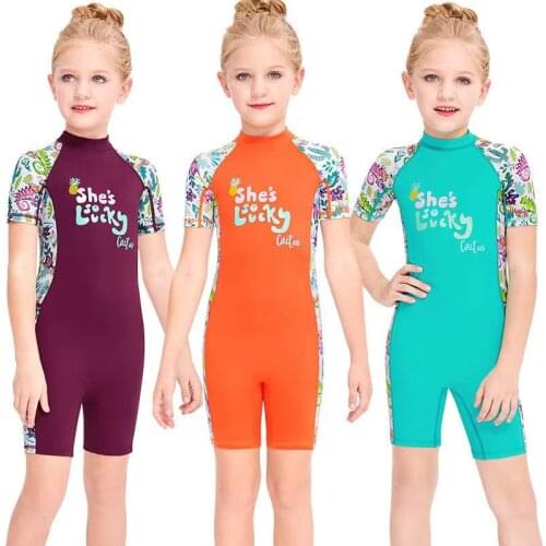 Kids Shorty Lycra Swimsuit Girls Boys Youth Teen Toddler Child, One Piece Sunsuit Rash Guard Back Zip Short Sleeve Bathing Suit