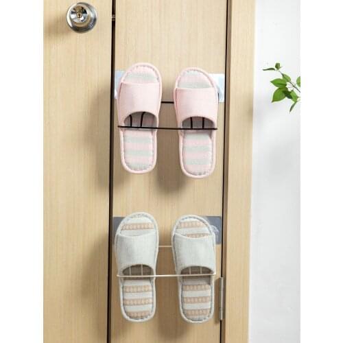 Bathroom seamless stickers double shoe rack wrought iron slippers shelf rack creative wall wall-mounted shoe storage rack