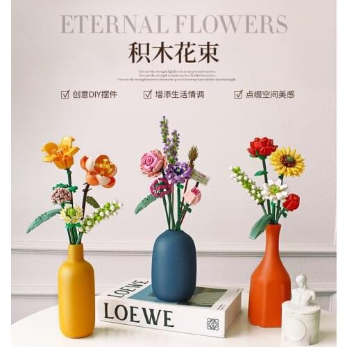 LOZ MINI Blocks/loques 456PCS+ 3 sytels ETERNAL FLOWERS pink rose/orange lity/lavender diy toys with home exhibition views gifts