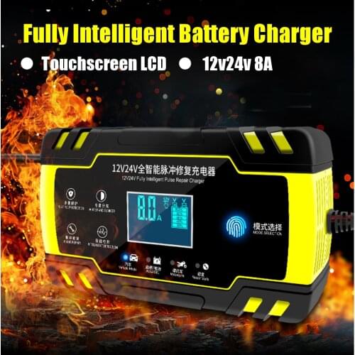 Full Automatic Car Battery Charger 110V/220V To 12/24V 8A Touch Screen Pulses Repair Smart Fast for Auto Motorcycle Charging