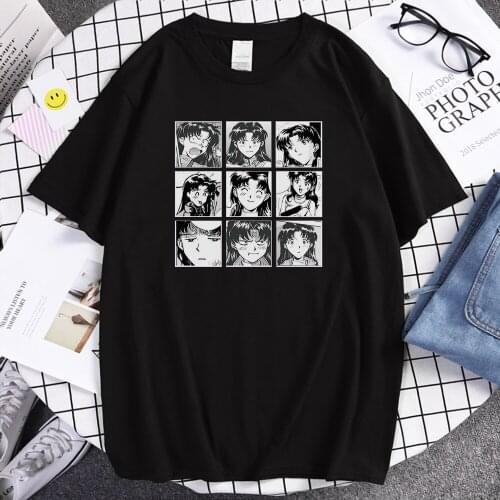 Black White Manga Japanese Cartoon Style Printed Printing Mens Tshirtharajuku T-shirt Oversizeclothes Crew Neck T Shirts Mens