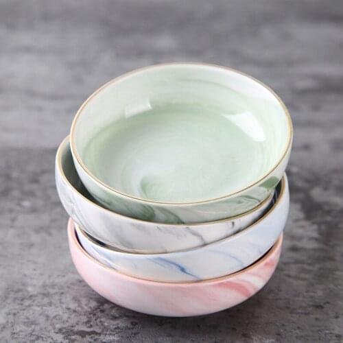 Ceramic Bowl Marble Dish Mini Sauce Tray Seasoning Plates Sushi Tray Golden Edge Fruit Salad Korean Roast Meat Relish Plate 4pcs