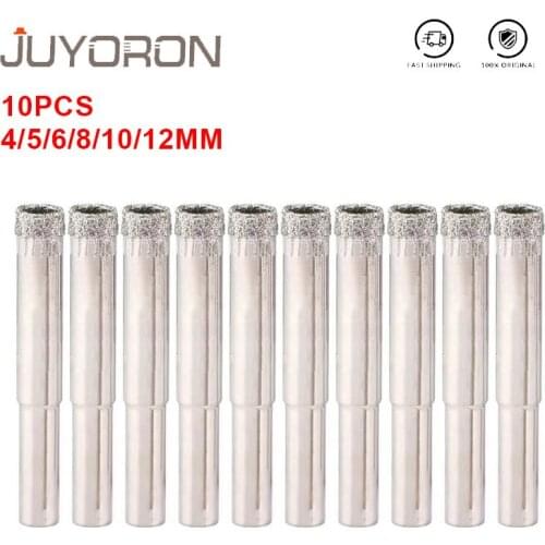 10Pcs Diamond Coated Hole Saw Bits 4/5/6/8/10/12mm Glass Tile Ceramic Marble Crowns on Metal Glass Circle Hole Opener