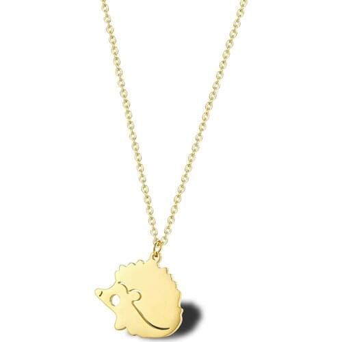 RIR Minimalist Small Animal Hedgehog Necklace Cute Zoo Jewelry Necklace For Children Girls Best Gift Stainless Steel