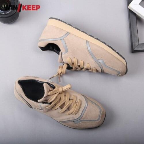 Vintage Cow Suede Mens Sneakers Lace Up Flat Running Trainers Outdoor Fitness Workout Sports Shoes Male Athlete Shoes Size 36-44