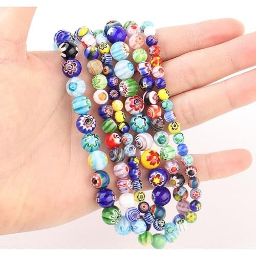 Round Ball Flower Stripe Lampwork Glass Beads Trendy Loose Round Spacer Beads For DIY Bracelet Necklace Making Jewelry Findings