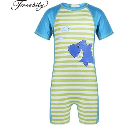 Infant Baby Boys Summer Bathing Suit Swimming Kids Boys One-piece Shark Pattern Printed Short Sleeves Swimsuit Beach Swimwear