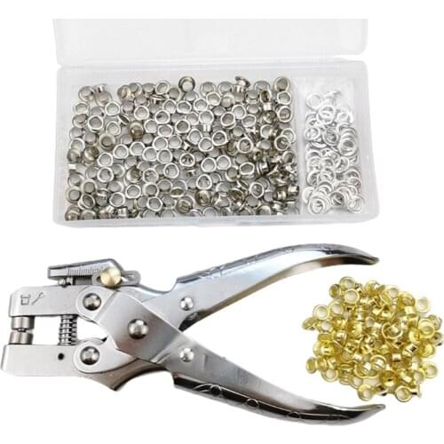 Grommet Eyelet Pliers 3/16 Inch Eyelet Hole Punch Pliers with 200 Piece Metal Eyelets Easy Press Hollow Grommet Portable
