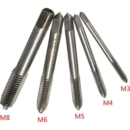 Newest HSS Hand Tap M3 M4 M5 M6 M8 Tap & Die Machine Spiral Point Straight Fluted Screw Thread Metric Plug Hand Tools 5PCS/Set
