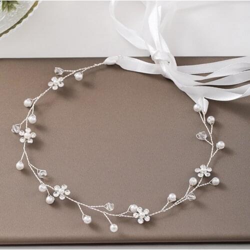 Trendy Silver Color Woman Tiaras Hairbands Handmade Pearl Rhinestone Flower Headbands Wedding Hair Accessories Bridal Jewelry