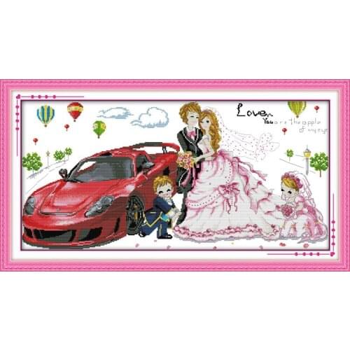 Charactor Patterns Cross Stitch Kit DMC Lets Married Printed Canvas14CT Fabric Counted Embroidery Kit Wedding Gift Home Decor