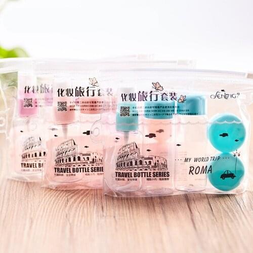 Portable Mini Women Transparent Refillable Plastic Points Bottling Kit Makeup Bottle Set 7Pcs