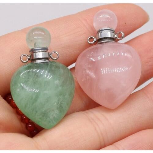 Natural Semi-precious Stone Rose Quartz Aventurine Perfume Bottle Pendant DIY for Making Jewelry Necklace Gift Accessories