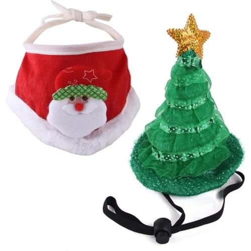 New Pet Christmas Hat and Scarf Set, Cat Christmas Tree Hat Ornament
