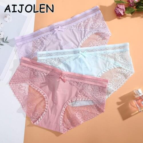AIJOLEN Solid Color Black Lace Panties Hollow Sexy Thin Womens Underwear Low Waist Bow Cute Underpants