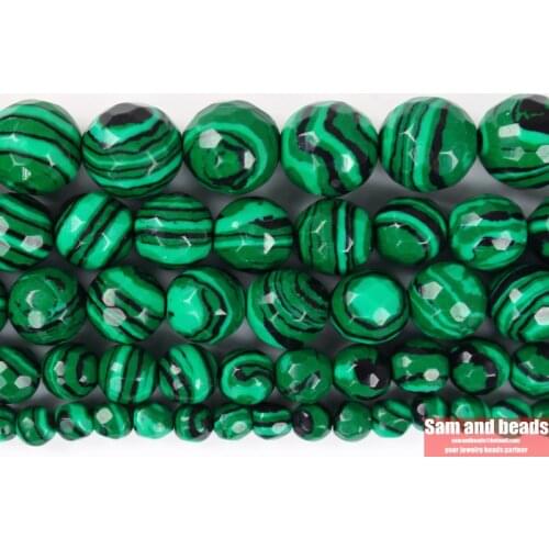 Wholesale Faceted Green Malachite Round Loose Beads For Jewelry Making DIY Necklace Bracelets 4 6 8 10 12mm FMB21