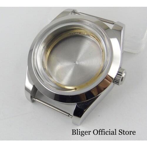 Fit MIYOTA Movement BLIGER Stainless Steel 40mm Polished Watch Case Screw Crown