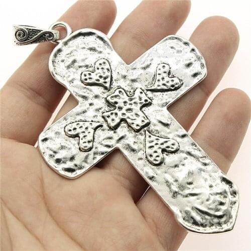 1pcs 94x65mm Antique Silver Color Tone Big Cross Charm Pendants Large Cross Charm Big Cross Charm