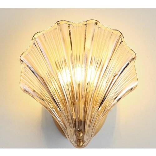 Postmodern light luxury designer living room shell wall lamp bedside bedroom study full copper wall lamp WF705212