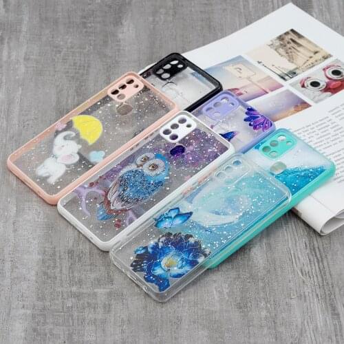 Soft Bumper Hard Acrylic Glitter Starry Sky Clear Shockproof Phone Case for Samsung Galaxy A21s Phone Shell Cover