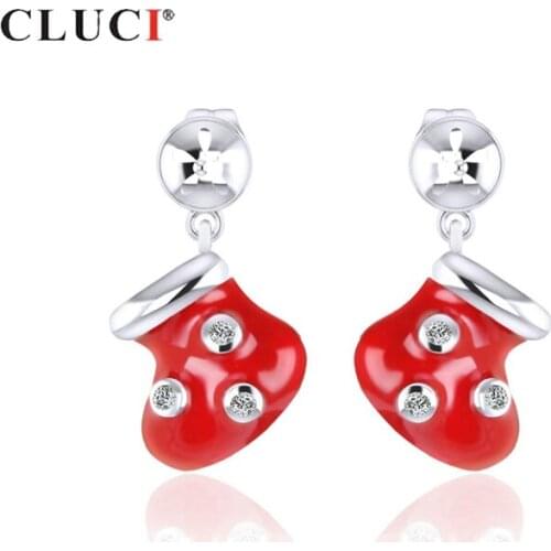 CLUCI 925 Sterling Silver Stud Earrings Pearl Earrings Mounting for Jewelry Making Silver 925 Christmas Shoes Earring SE094SB