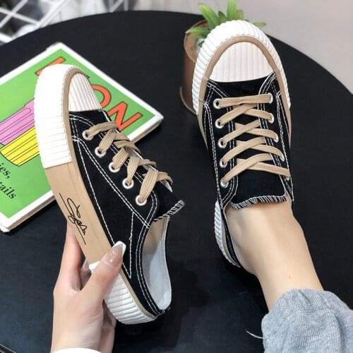 2021 Summer new casual breathable flat bottom student Harajuku sneakers shoes for women slippers canvan female mules slippers