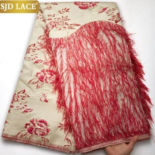 SJD LACE New African French Mesh Lace Fabric With Fluffy Feather Nigerian Net Lace Fabric Embroidery Lace For Party Dress A1789