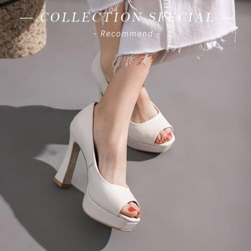 SKLFGXZY New Spring Style Women Fish Mouth Heel Pumps Shoes European Style Leather Cowhide Women Shoes Banquet Wedding Shoes