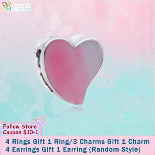Smuxin 925 Sterling Silver Bead Asymmetrical Heart Clip Charm fit Original Pandora Bracelets for Women Jewelry Making Girl Gift