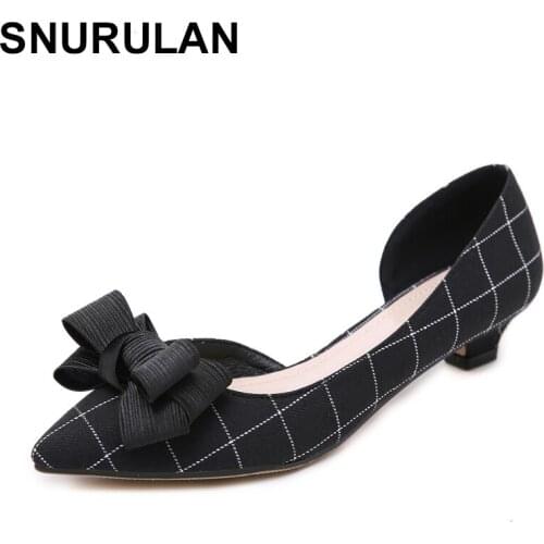SNURULAN 2019 piquant D'Orsay womens pumps with low heels and a pointed toe; womens checkered shoes without a buckle