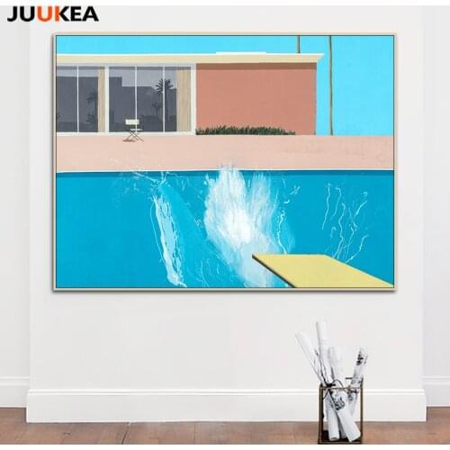 Modern TOP Time Bigger Splash Art David HOCKNE Platform Swimming Pool Scenery Canvas Art Print Painting Wall Poster Home Decor