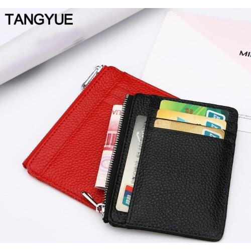TANGYUE Womens ID Credit Card Holder Cardholder Leather Wallet for Credit Cards Pocket Case Men Bank Slim Travel With Zipper