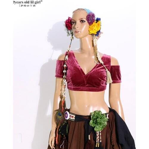 Belly Dance velvet Top Fat Chance Tribal Choli Costume Short Drop Sleeve CJJ46