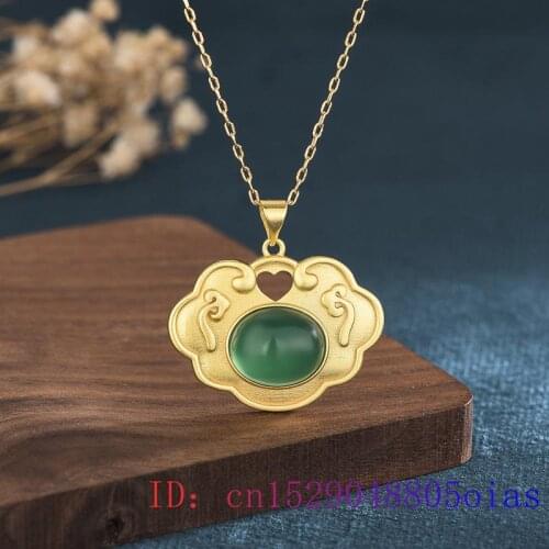 Green Jade Ruyi Pendant Amulet Women 925 Silver Chalcedony Jewelry Fashion Crystal Chinese Charm Natural Necklace Zircon Gifts