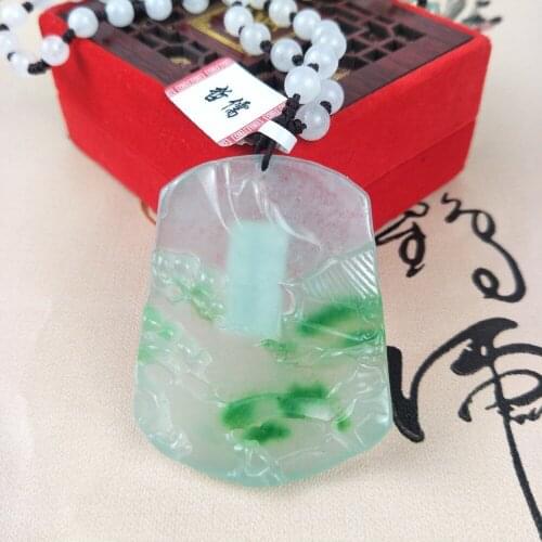 Zhe Ru Jewelry Pure Natural Jadeite Ice Bottom Green Landscape Pendant Tricolor Jade Jade Bead Pendant Chain Send A Certificate