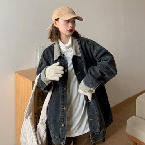 Denim Jacket Women Spring And Autumn 2021 New Korean Design Stitching Loose And Versatile Fried Street Long Sleeve Denim Jacket