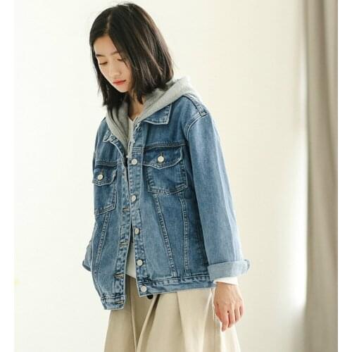 2020 New Autumn Winter Vintage Jean Jacket Women Casual Long Sleeve Loose Hooded Denim Jacket Female BF Style Jean Coat