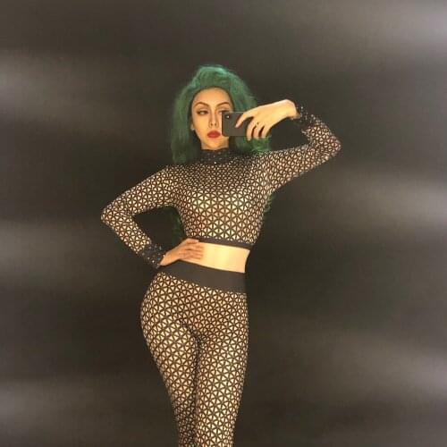 Womens New Black Rhinestones Sexy Jumpsuit Birthday Dance Party Stretch Bodysuit Nightclub Female Singer Show Stage Rompers