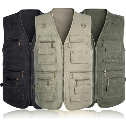 New Male Casual Summer Big Size Cotton Sleeveless Vest With Many Pockets Men Multi Pocket Photograph Waistcoat