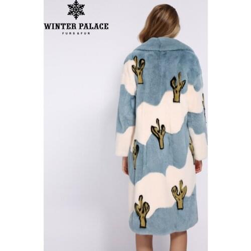 WINTER PALACE 2019 New Winter Long Import Mink Coat Suit Collar Color Pattern Mink Fur Coat Windproof And Warm Fashion Fur Coat