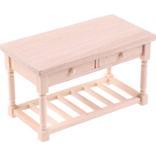 1:12 Dollhouse Miniature Unpainted Wood Table With Drawers Furniture Accessories