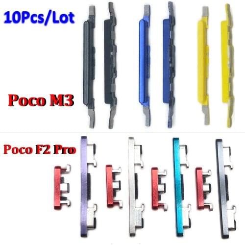 10Pcs/Lot，New Power Volume Side Button Key For Xiaomi Poco M3 F2 Pro Side Keys Power and Volume Buttons Replacement