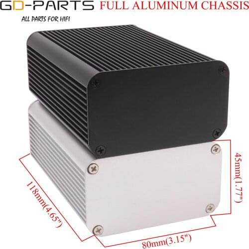 118x80x45mm Full Aluminum Enclosure Case Amplifier Chassis Hifi Audio DIY Instrument Box Silver Black