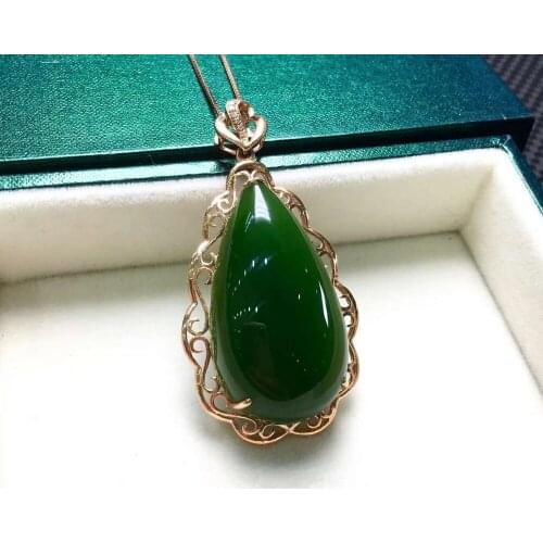 18K gold inlaid Hetian jasper water drop pendantJ11