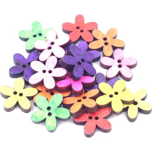 50Pcs Mixed Mini Flower Wooden Sewing Buttons 2 Holes DIY Scrapbook Crafts Making 14x15mm Accessories for Clothes Decoration