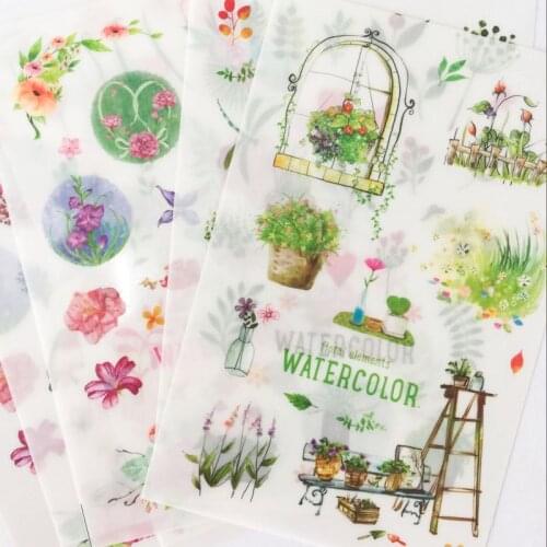 6 pcs/set Watercolor Flower Plants Cute Stickers Scrapbooking DIy Stationery Diary Sticker Pack Sheets Koean Journaling