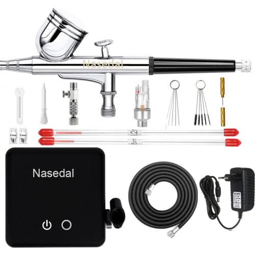 Nasedal Auto Stop Function Dual-Action Airbrush Compressor 0.2mm/0.3mm/0.5mm Set Spray Gun Adjustable Power Touch Switch