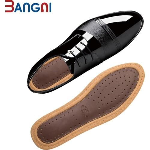 BANGNI Leather Shoe Insoles Cowhide Inserts Bamboo Deodorant Pad Shock Absorption Breathable Sole Comfortable for Business Men