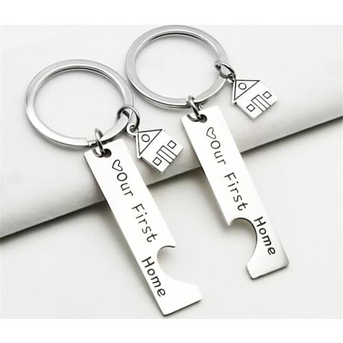 2pcs Keychain Engraved Our First Home House Keyring Couples Housewarming Lovely Key Ring Car Key Holder For New Home Owners